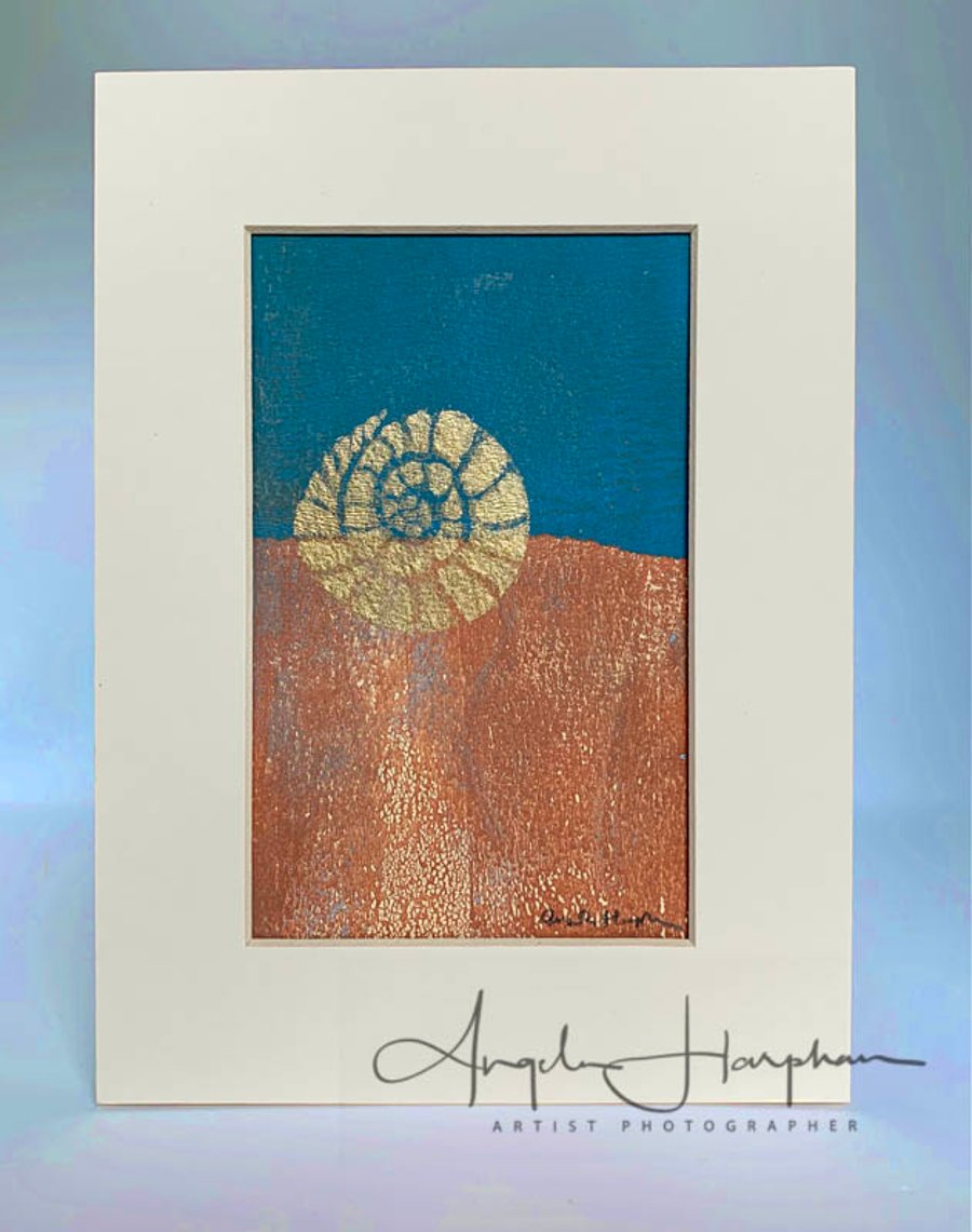 A Unique Linocut Print - Ammonite in Landscape