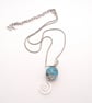 Blue Glass Bead Necklace - Striped Bead and Silver Wire Spiral Pendant - Image 1