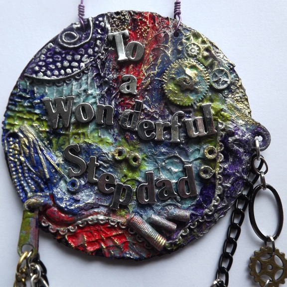 Mixed Media Father's Day, Stepdad, Birthday, Round Hanging Plaque