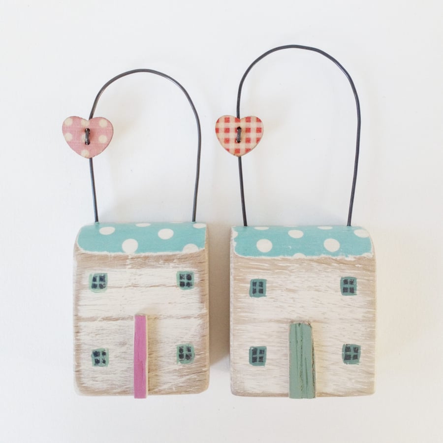 Painted Wooden Spotty Hanging House with Button