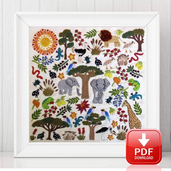 African Savanna Hand Embroidery PDF Pattern