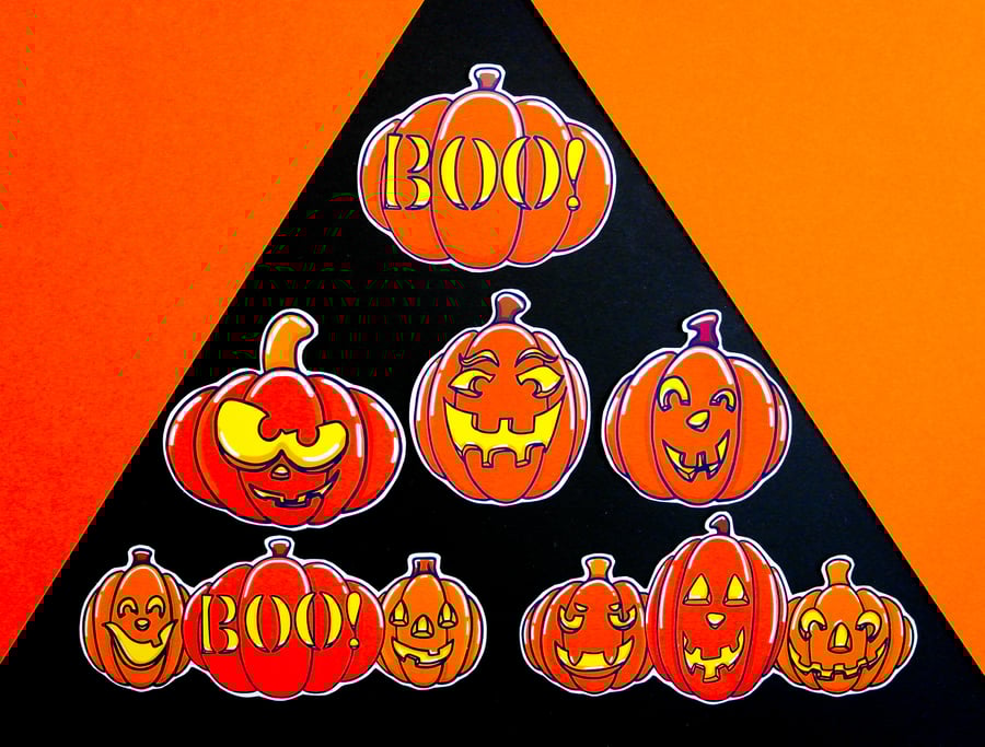 Pumpkin Sticker Pack, Set Of 6 Vinyl Autumn, Fall Stickers