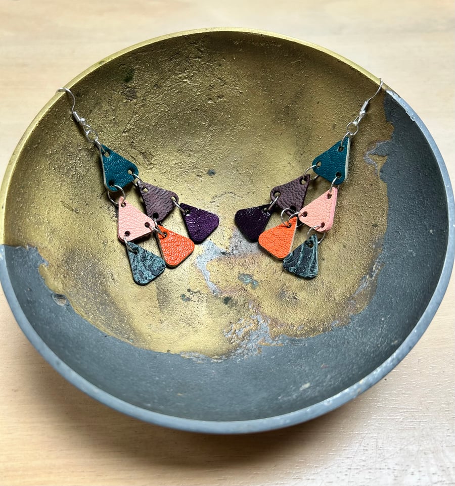 Leather chandelier earrings in multi-colour