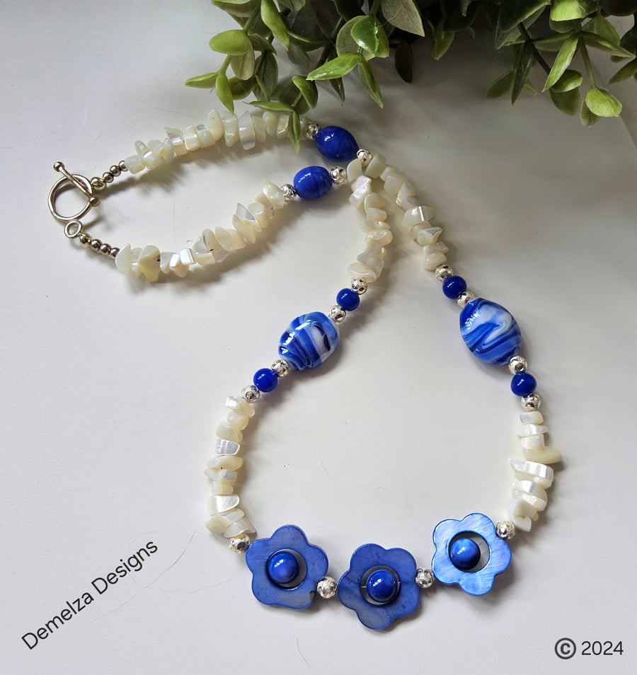 Designer Mother of Pearl Necklace Silver Plated