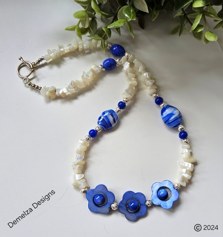 Designer Mother of Pearl Necklace Silver Plated