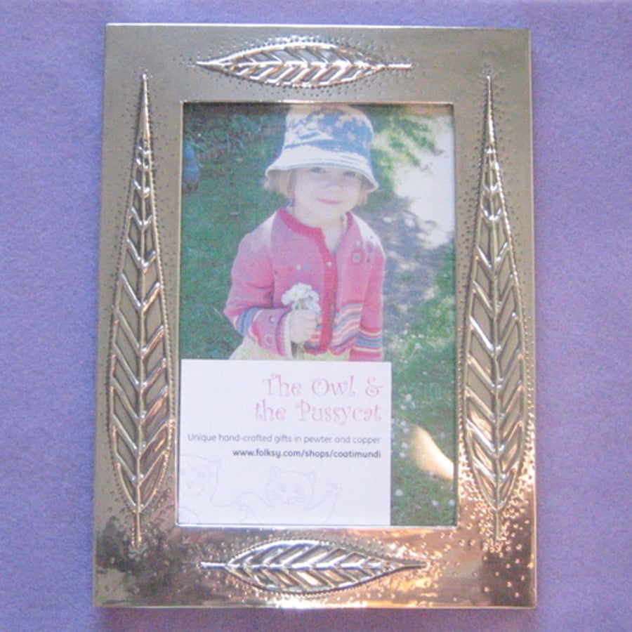 Pewter photo frame, leaf design