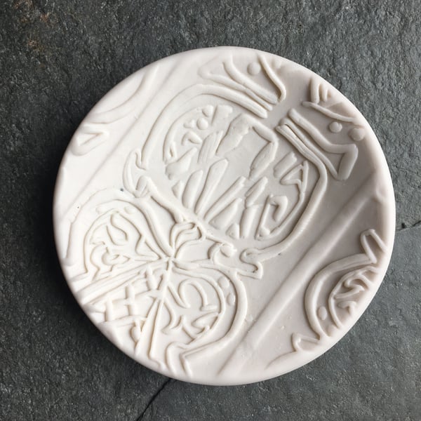 Porcelain bowl, dipping,white, Scandi patterned nordic The Porcelain Menagerie