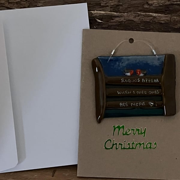 Handcrafted Robin Christmas Card with Artisan Fused Glass Tree Decoration