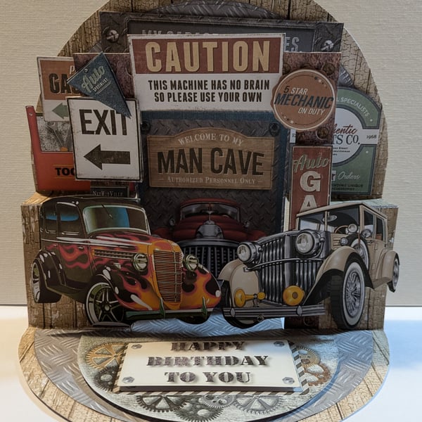 Handmade Pop up Birthday Card - Man Cave