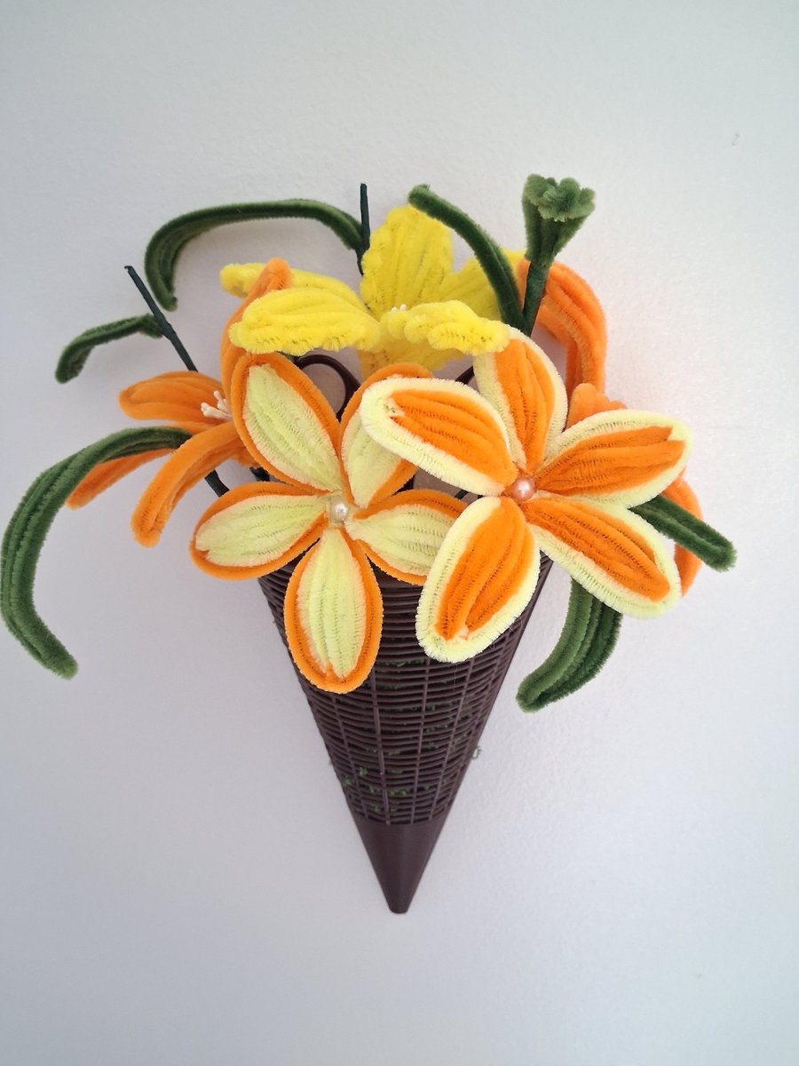 Pipe cleaner flower wall decoration