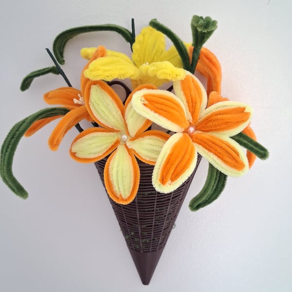 Pipe cleaner flower wall decoration