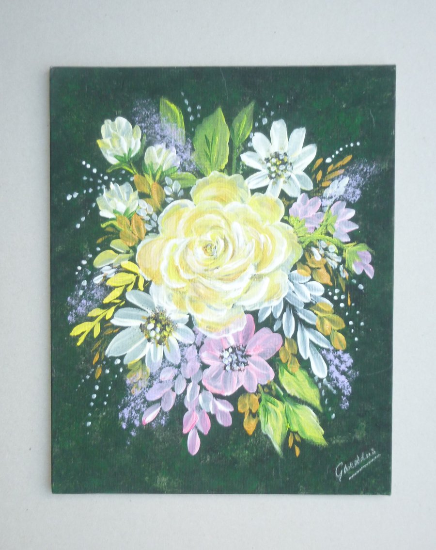 original floral art acrylic painting ( ref FA 65 G2 )