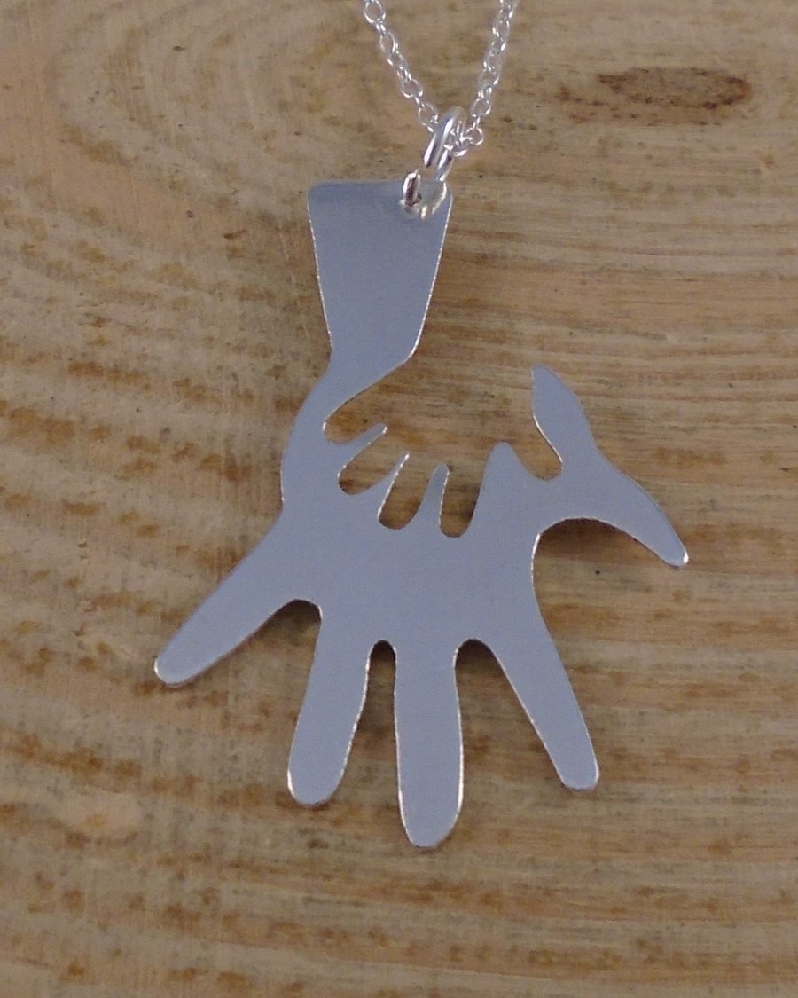 Sterling Silver Hand In Hand Necklace