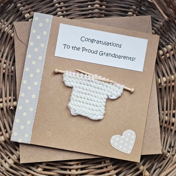 New Grandchild Grandparents Card with little Knitted Jumper Seconds