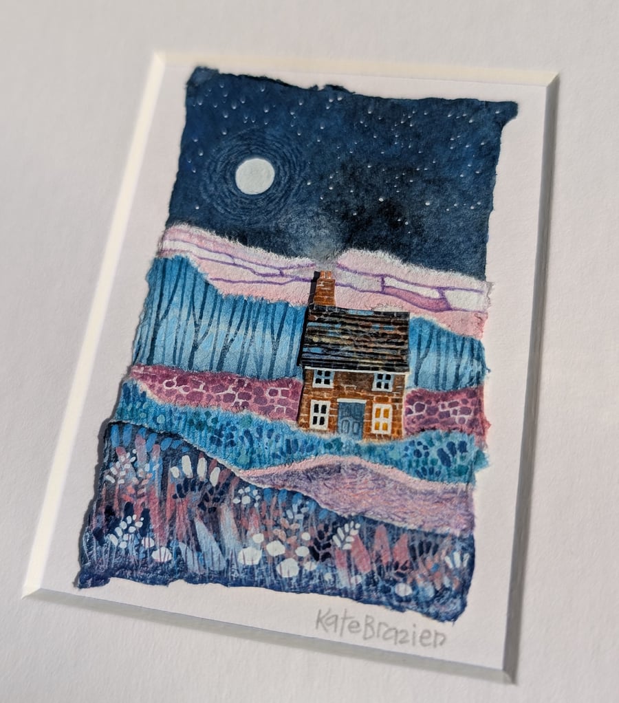Warm & Cosy Cottage - Original miniature collage. A5 Mounted