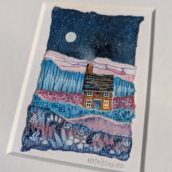 Warm & Cosy Cottage - Original miniature collage. A5 Mounted