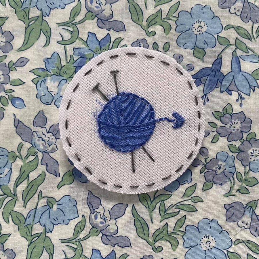 Hand Stitched 'Yarn' Brooch (Knitting) - Blue
