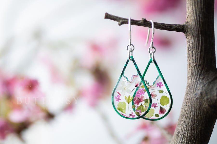 Real Flower Earrings Spring Jewelry Puddle Style Pressed Flower Earrings Gifts F