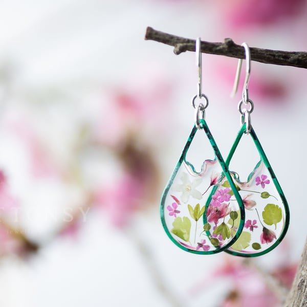 Real Flower Earrings Spring Jewelry Puddle Style Pressed Flower Earrings Gifts F