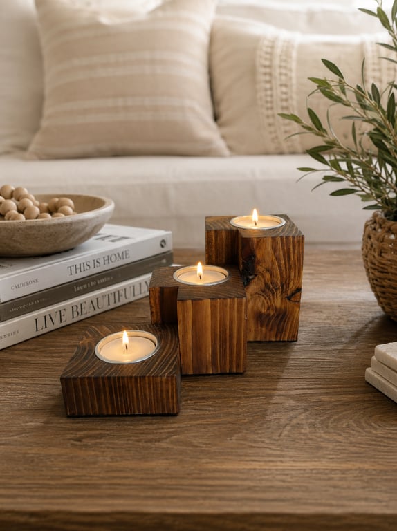 Tiered Wooden Candle Block Semi-Rustic Upcycled Pallet Wood Tealight Holder 