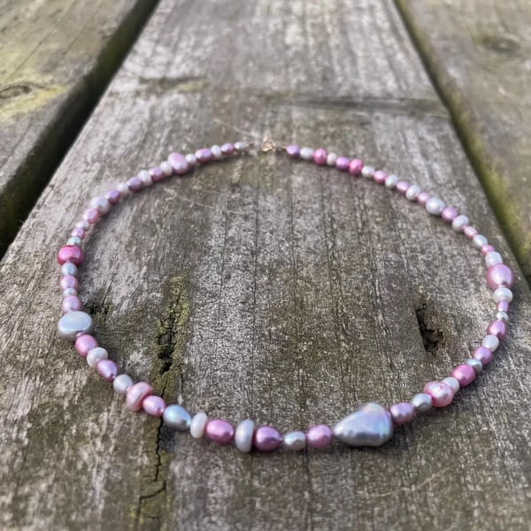 Lilac Irregular Baroque Pearl Necklace 