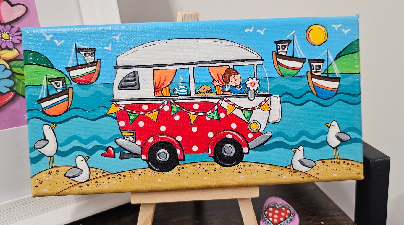 Cute Polkadot Camper Van Painting.
