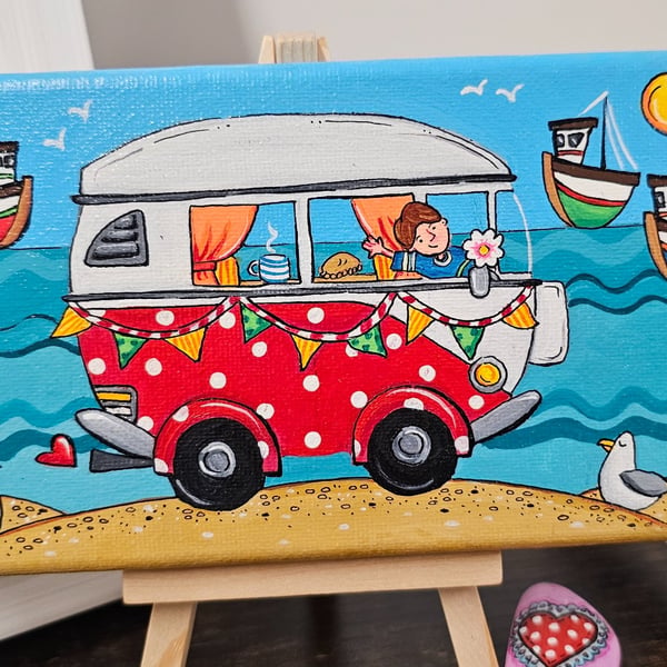 Cute Polkadot Camper Van Painting.