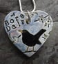 Handmade Ceramic Bore Da Blackbird heart pendant - Image 1