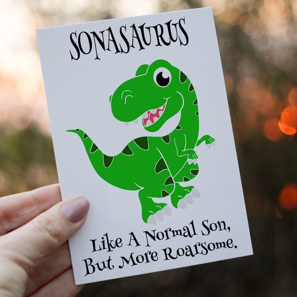 Son Birthday Card, Dinosaur Birthday Card, Sonasaurus Birthday Card, Dinosaur Gr