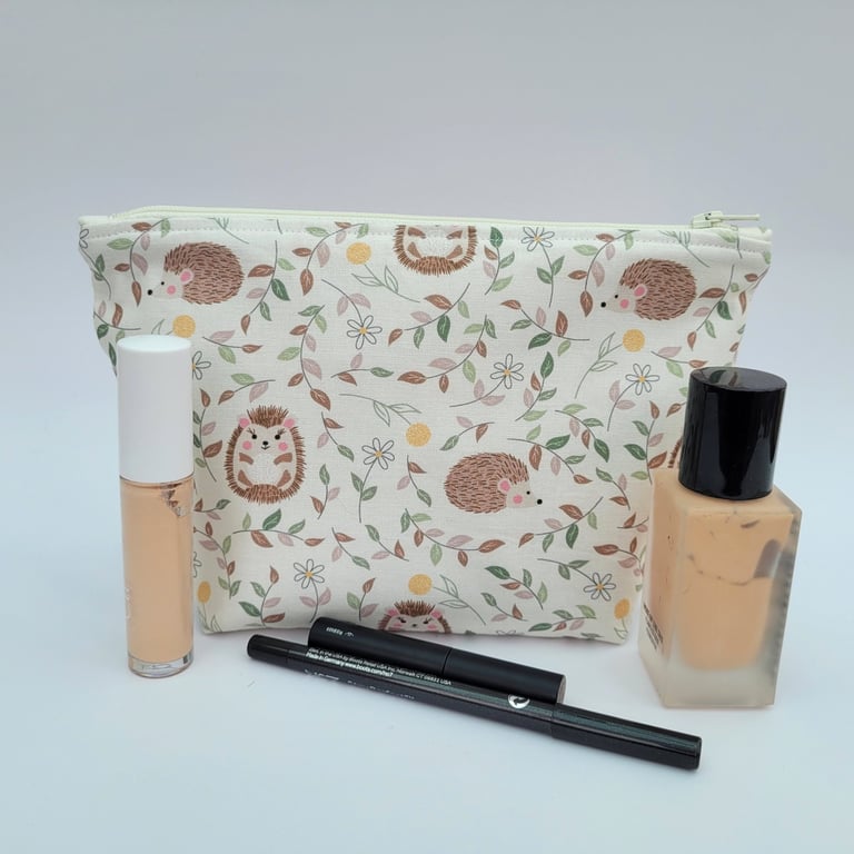 Make up bag - zipped pouch – cute and whimsical - hedgehog