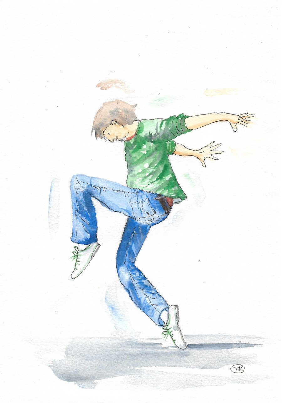 Dancing Happy Boy. Original painting