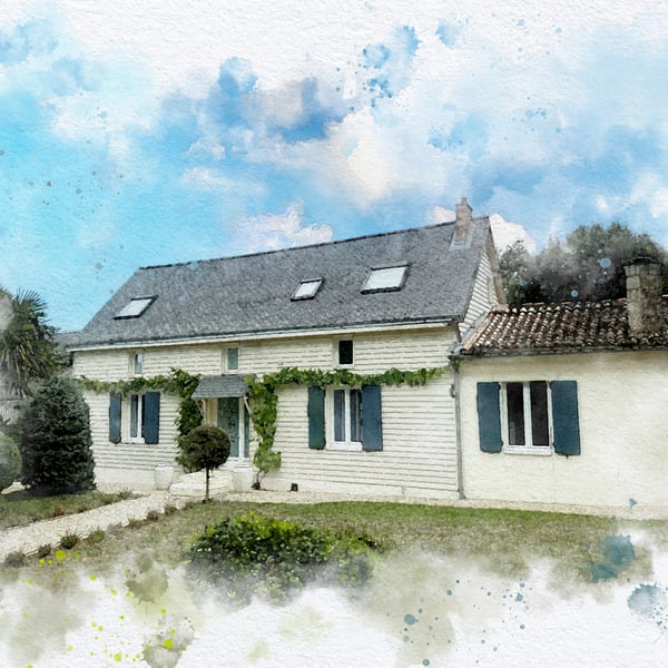 Watercolour Style House Portrait, New Home Gift, Custom Home Portrait From Photo