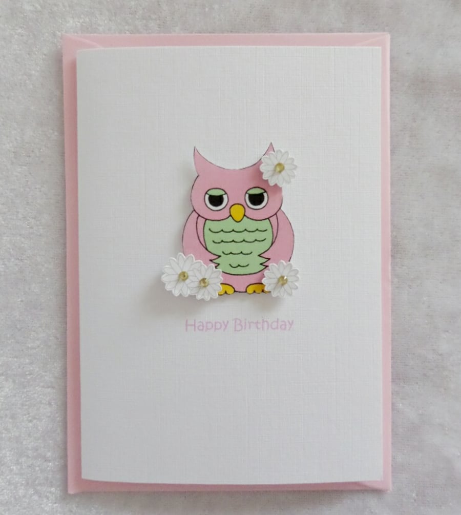 Happy Birthday Cute Owl Card - Pink