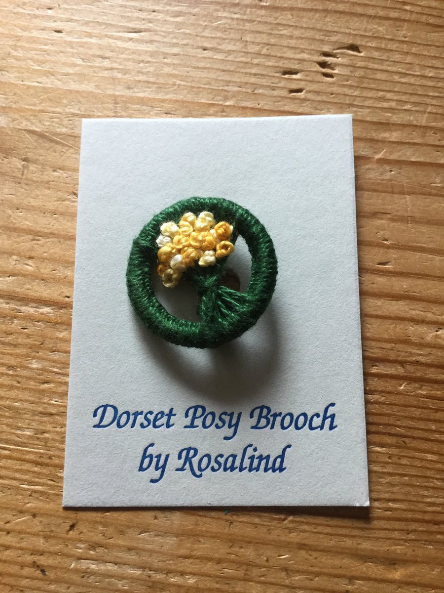 Dorset Posy Brooch, Dark Green with Yellows, P5