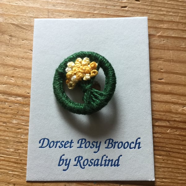 Dorset Posy Brooch, Dark Green with Yellows, P5