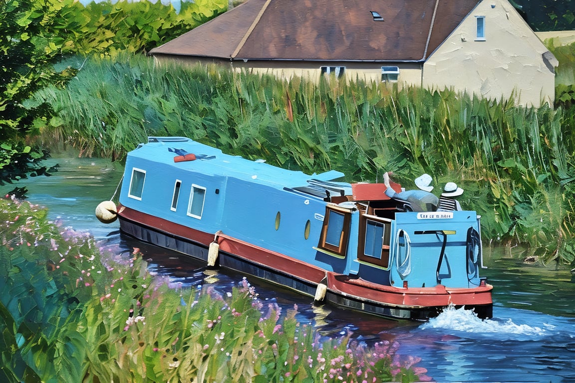 Canal Boat on the Fens Norfolk A5 Greeting Card 