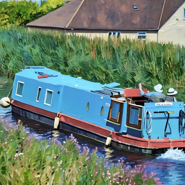 Canal Boat on the Fens Norfolk A5 Greeting Card 