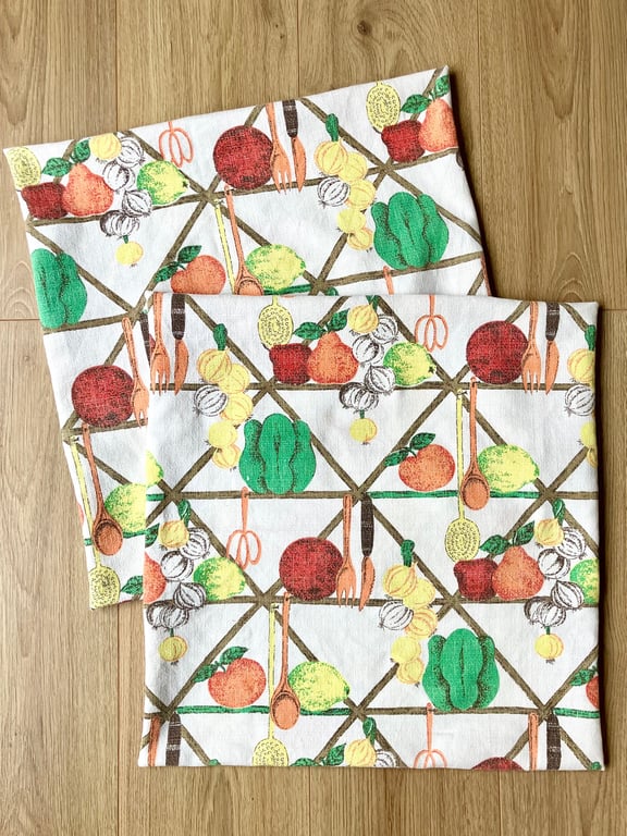 Two 50cm Square Cushion Covers Newly Hand-Made With Vintage Fabric