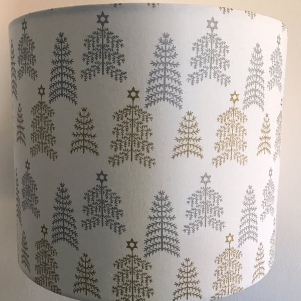 Handmade Christmas Lampshade White with Gold & Silver Christmas Trees