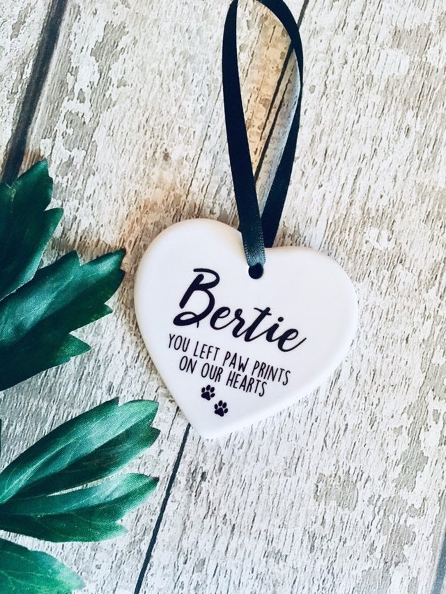 Ceramic hanging heart, pet loss, dog memorial, pet memorial gift, in memory of, 