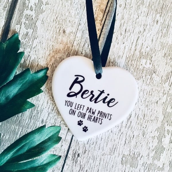 Ceramic hanging heart, pet loss, dog memorial, pet memorial gift, in memory of, 