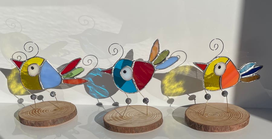 Colourful handmade stained glass bird sun catcher ornaments