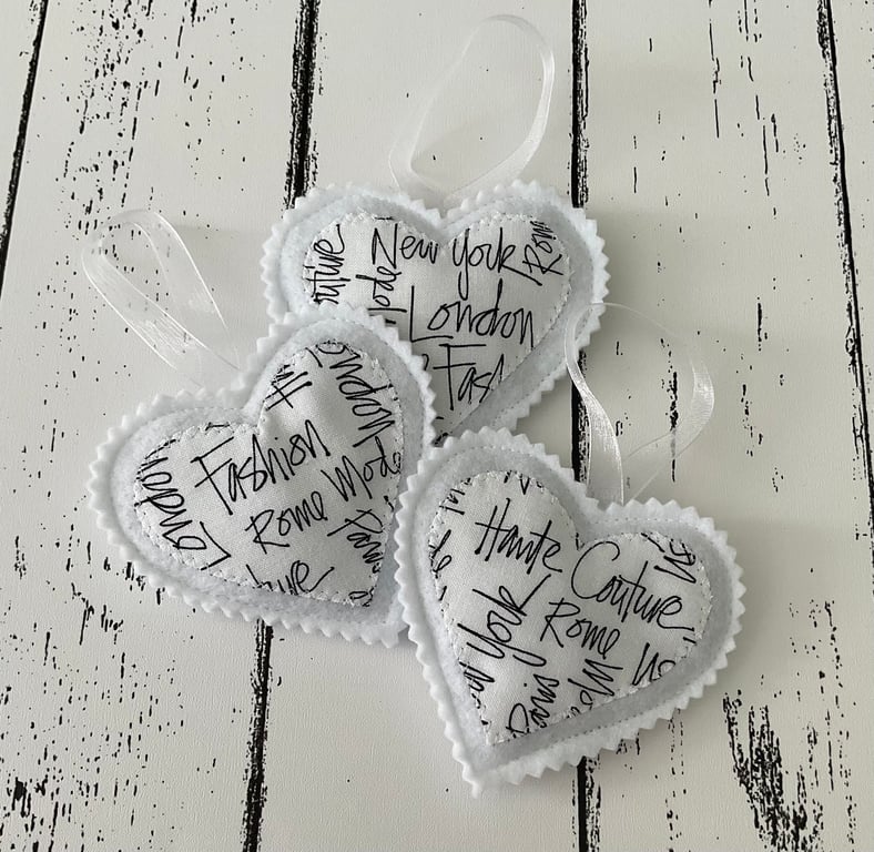 Set of 3 Handmade Hanging Lavender filled Heart Decorations