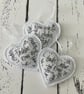 Set of Three Handmade Hanging Lavender filled Heart Decorations