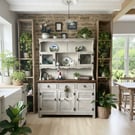 Vintage Jaycee Oak Dresser Whitewashed Farmhouse Hutch Hand-Painted Display