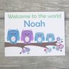 Personalised Owl New Baby Boy Card , Birth Congratualtions Card