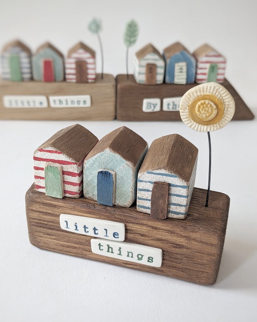 Little Painted Wooden Beach Huts with Clay Sunshine 'little things'