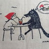 Red Riding Hood and Wolf screen printed fabric panel - remnant destash 