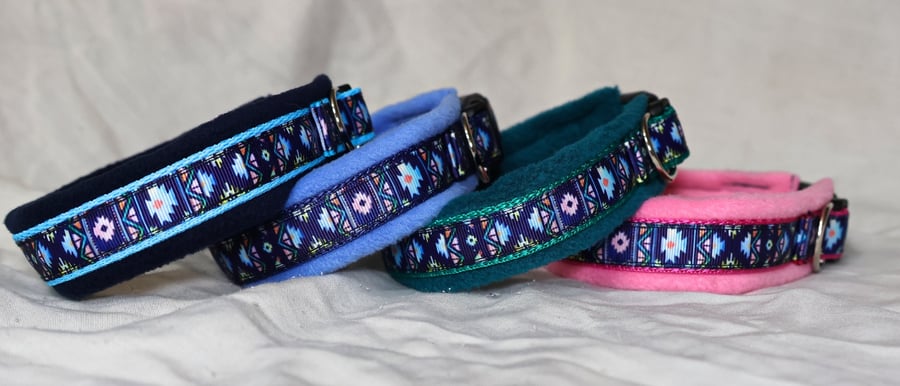 Adjustable Aztec Pattern Dog Collar with Soft Fleece Lining, Lockable Buckle.