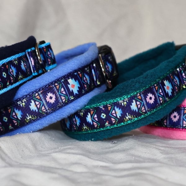 Adjustable Aztec Pattern Dog Collar with Soft Fleece Lining, Lockable Buckle.
